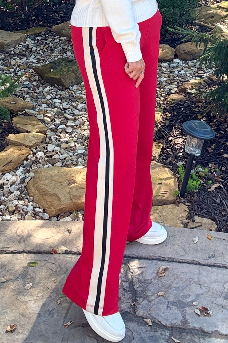 Amity Soft Side Stripped Pants : Red