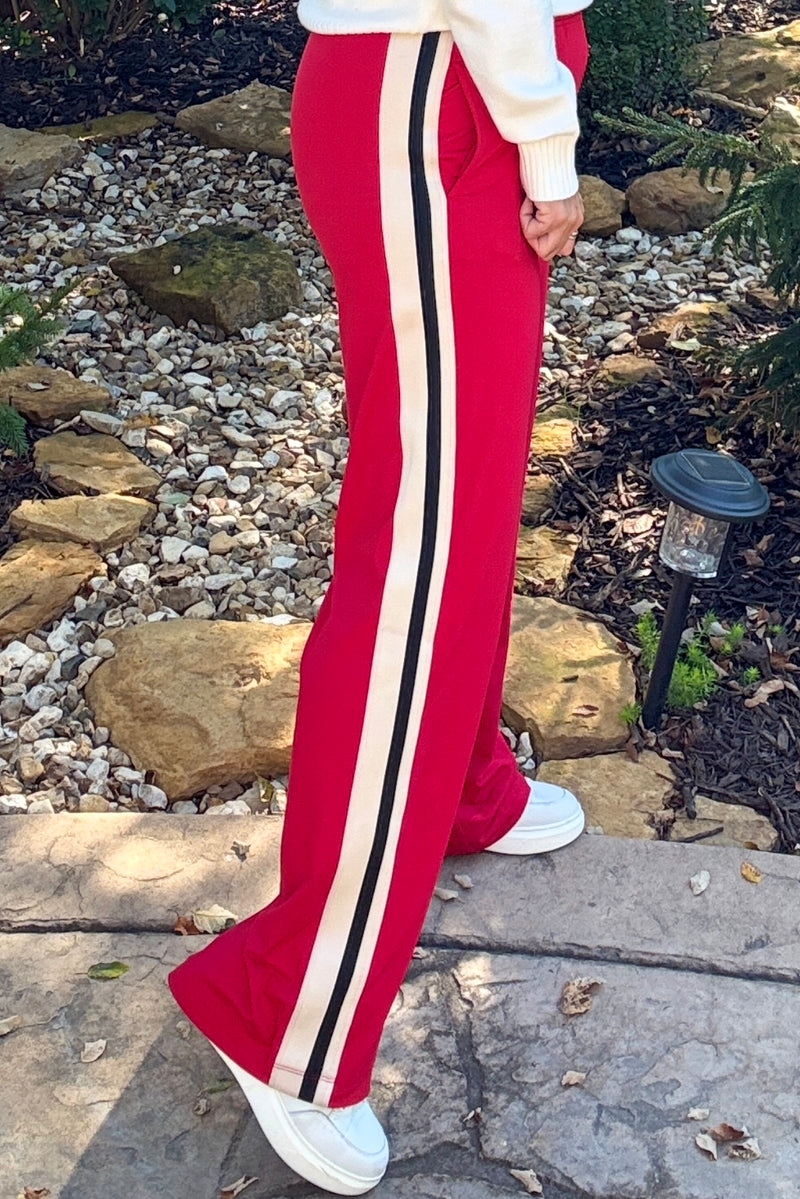 Amity Soft Side Stripped Pants : Red