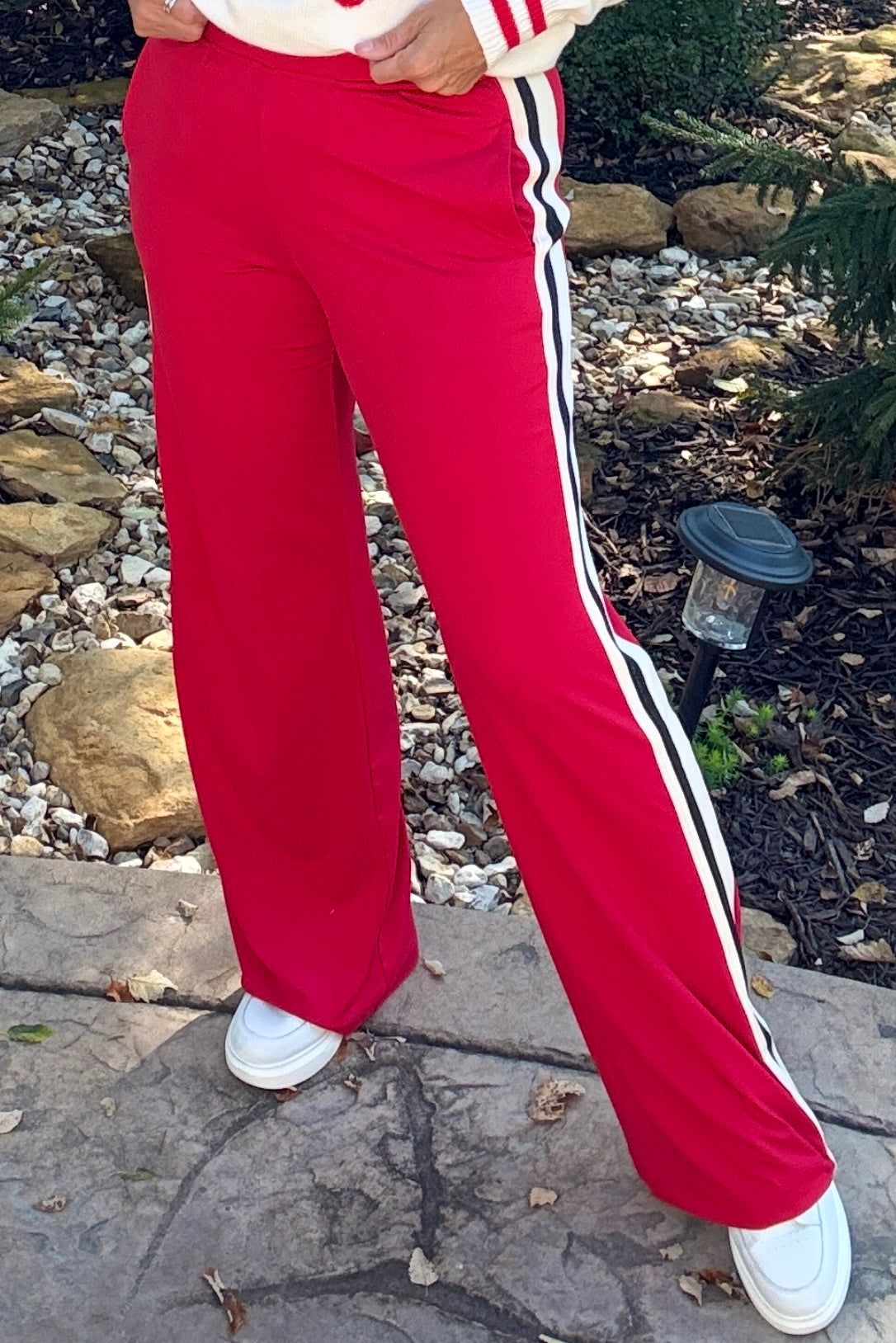 Amity Soft Side Stripped Pants : Red