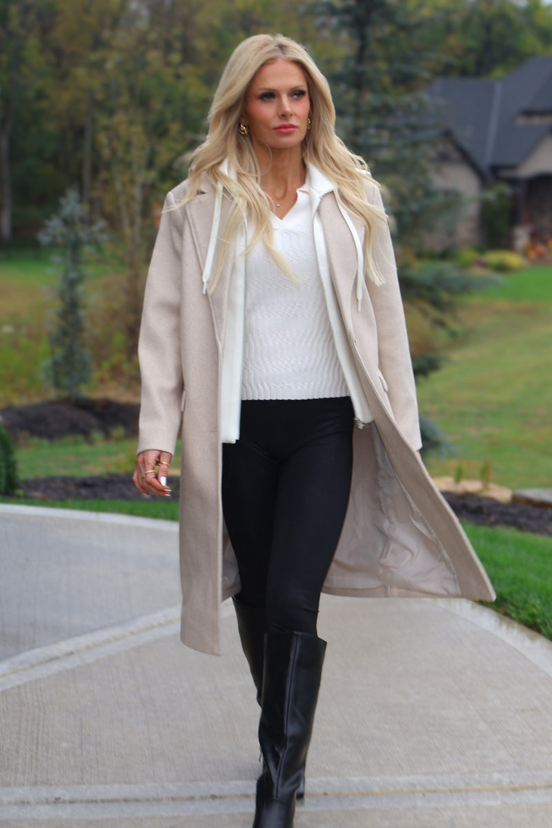 Tribal Sylvie Trench Coat w/ Hoodie : Oatmeal