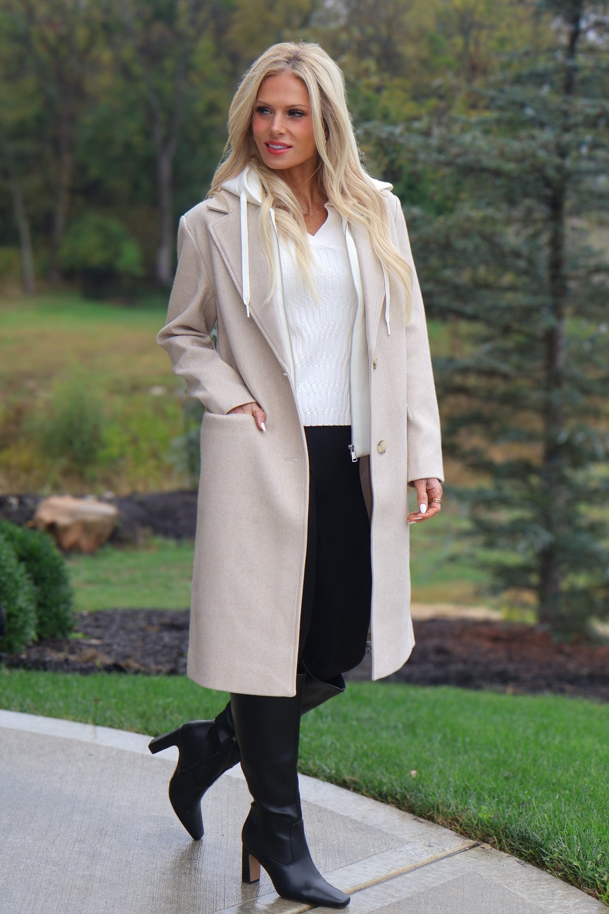 Tribal Sylvie Trench Coat w/ Hoodie : Oatmeal