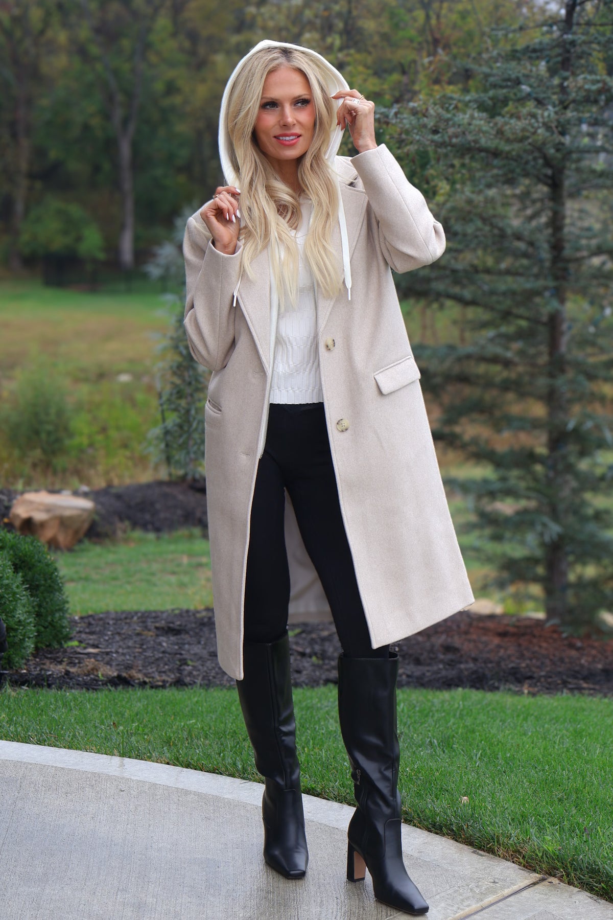 Tribal Sylvie Trench Coat w/ Hoodie : Oatmeal