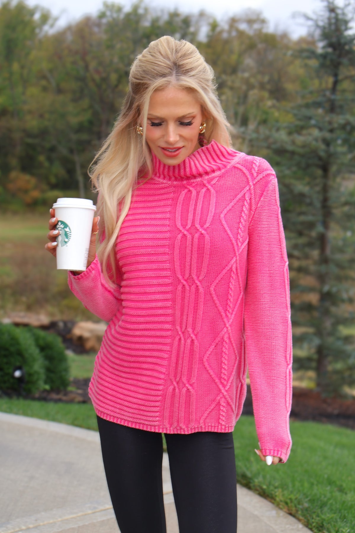 Tribal Egeria Mock Neck Sweater : Pink