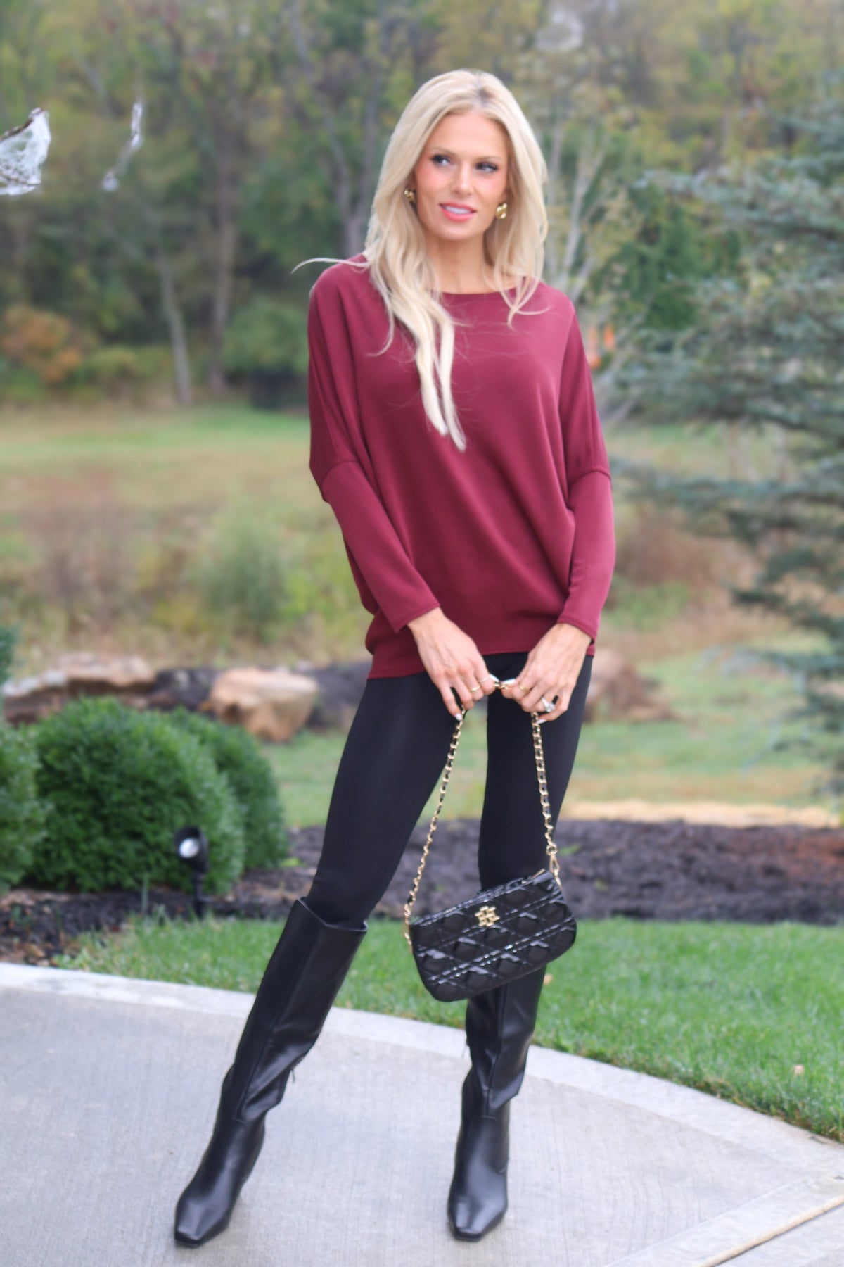 Coretta Boatneck Top : Burgundy