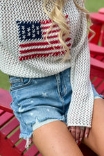 Judy Blue Londyn Star Print Cut Off Shorts : Med. Blue