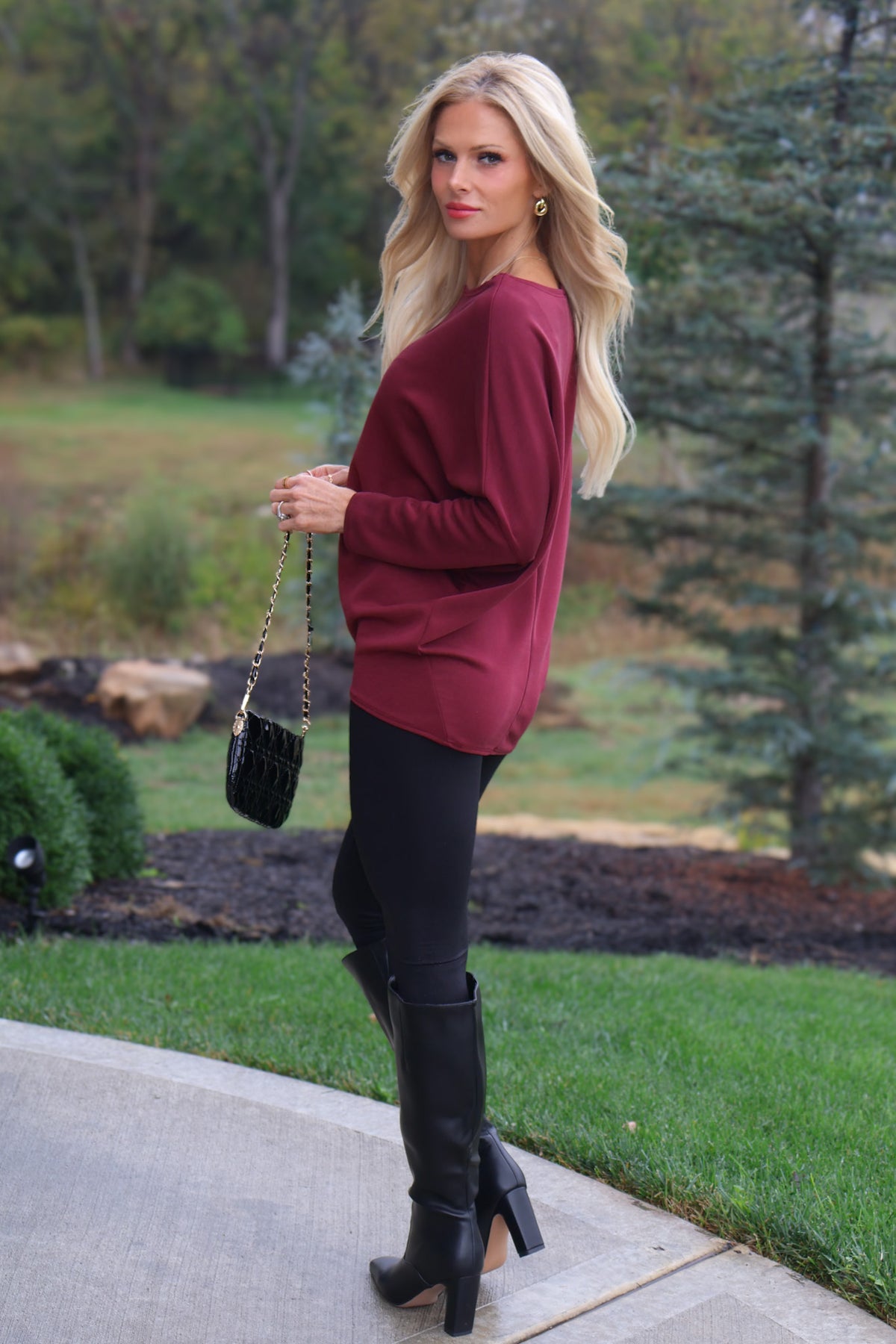 Coretta Boatneck Top : Burgundy