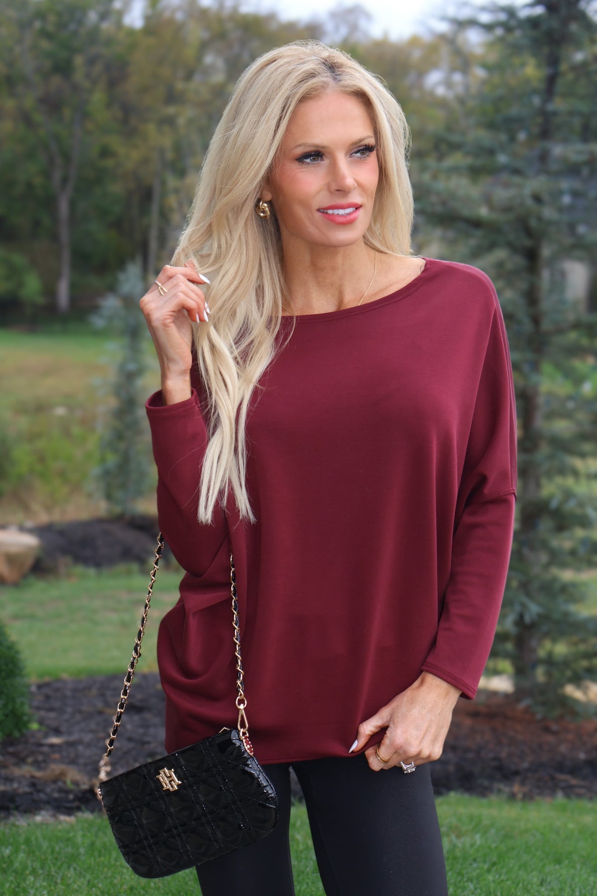 Coretta Boatneck Top : Burgundy