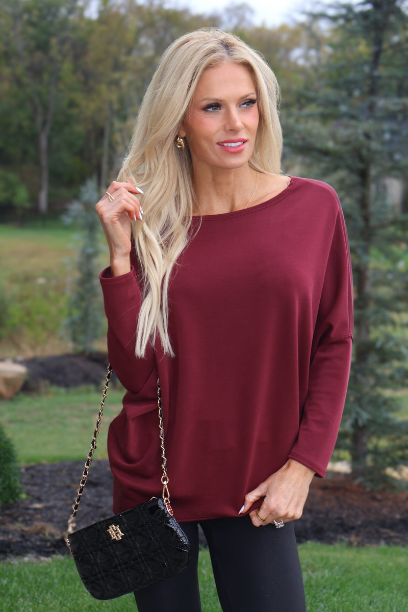 Coretta Boatneck Top : Burgundy