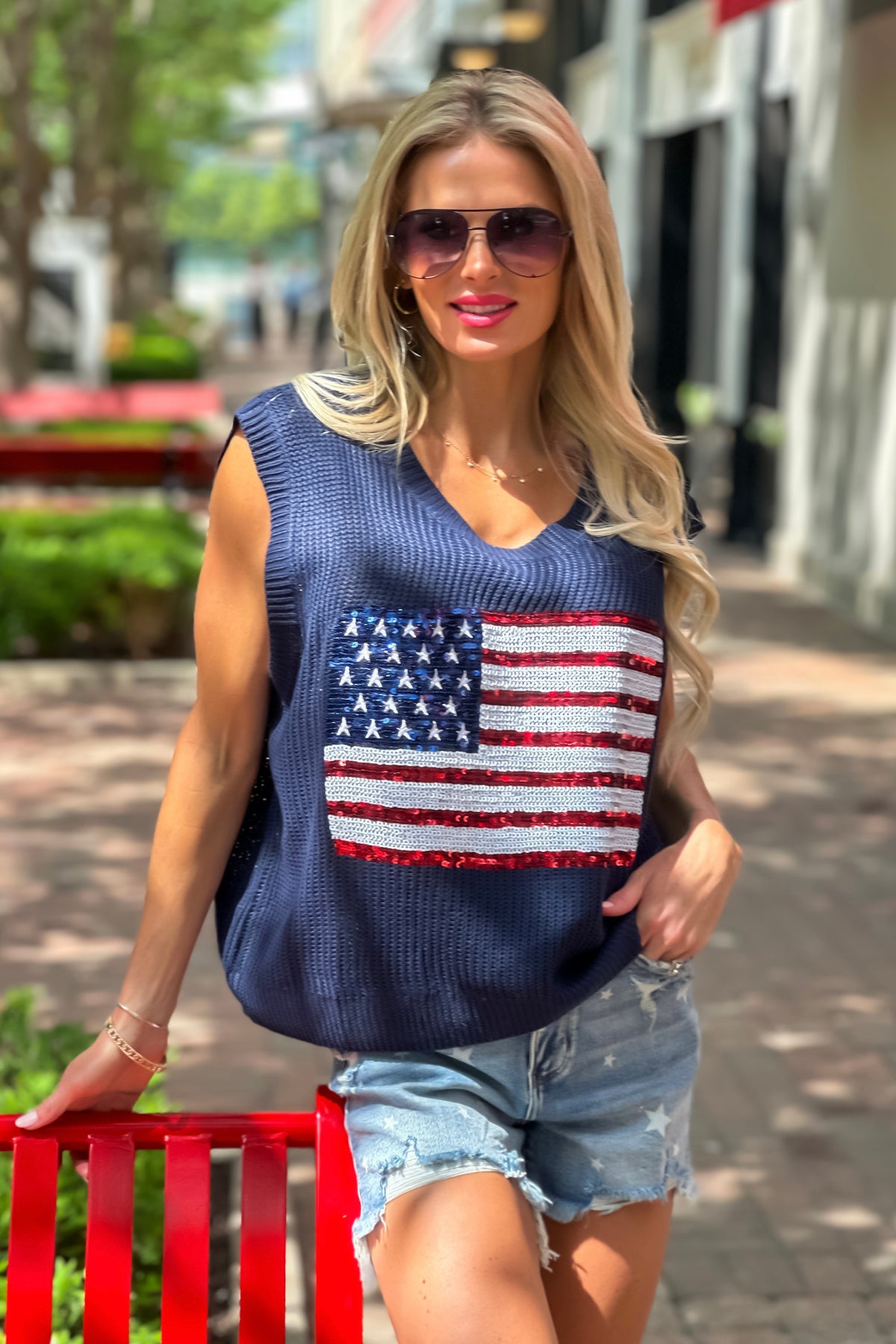 Be Proud American Flag Knit Vest : Navy