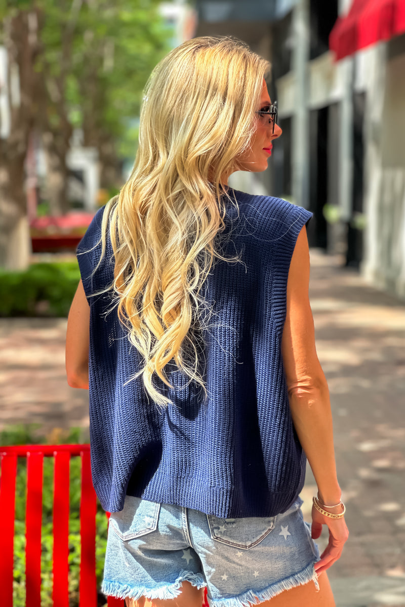 Be Proud American Flag Knit Vest : Navy