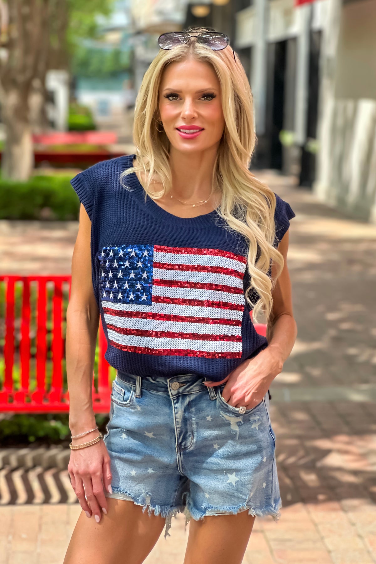 Be Proud American Flag Knit Vest : Navy