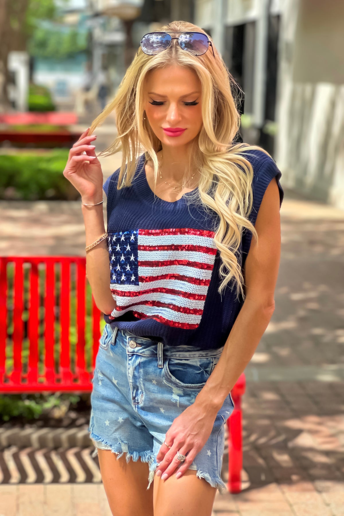 Be Proud American Flag Knit Vest : Navy