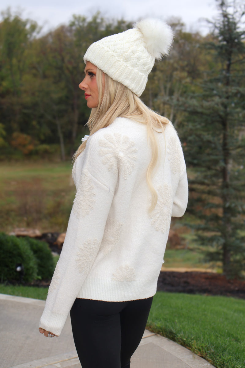 Rooney Floral Flocked Sweater : Ivory