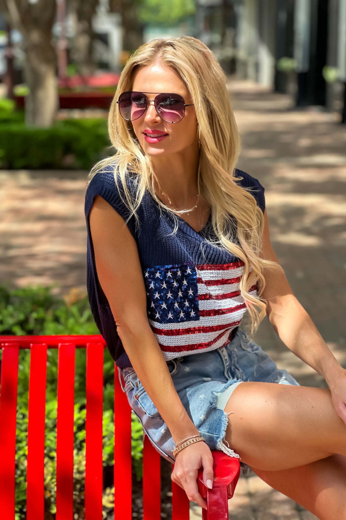 Be Proud American Flag Knit Vest : Navy
