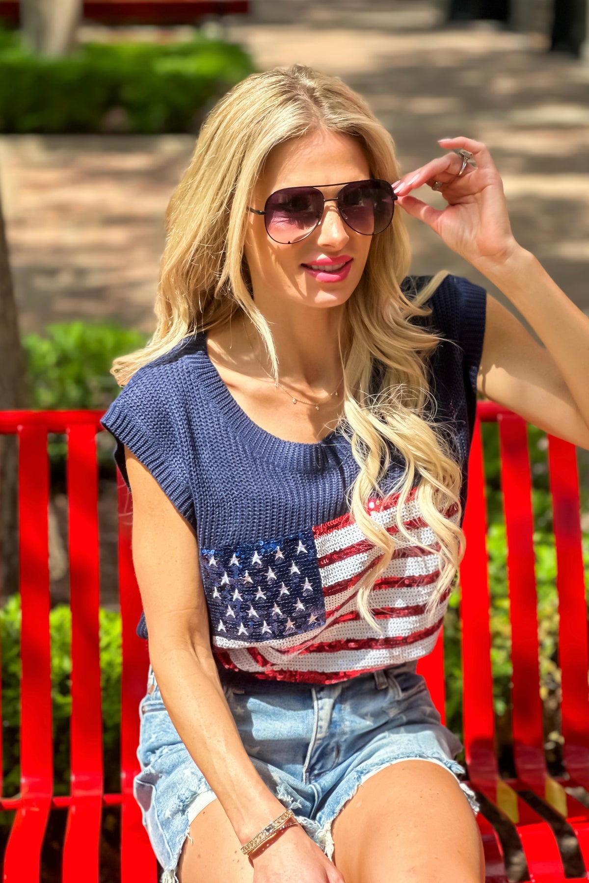 Be Proud American Flag Knit Vest : Navy