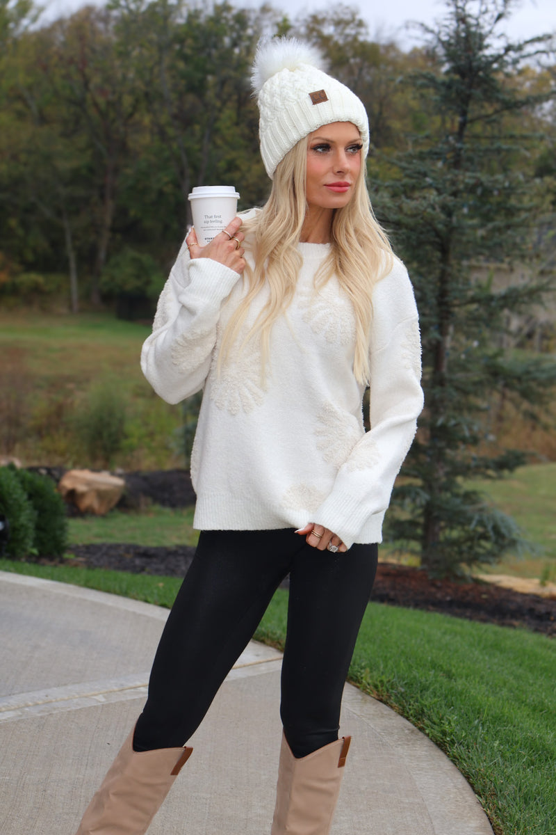 Rooney Floral Flocked Sweater : Ivory