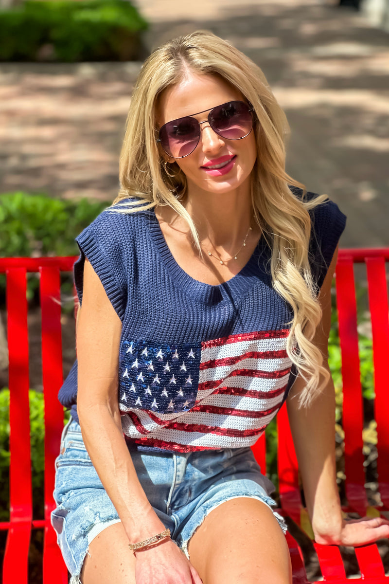 Be Proud American Flag Knit Vest : Navy