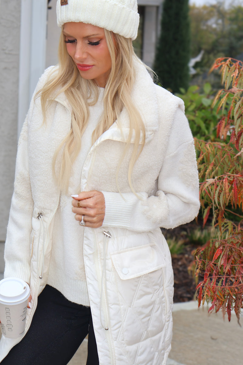 Tribal Portia Mix Media Sherpa Vest : Cream