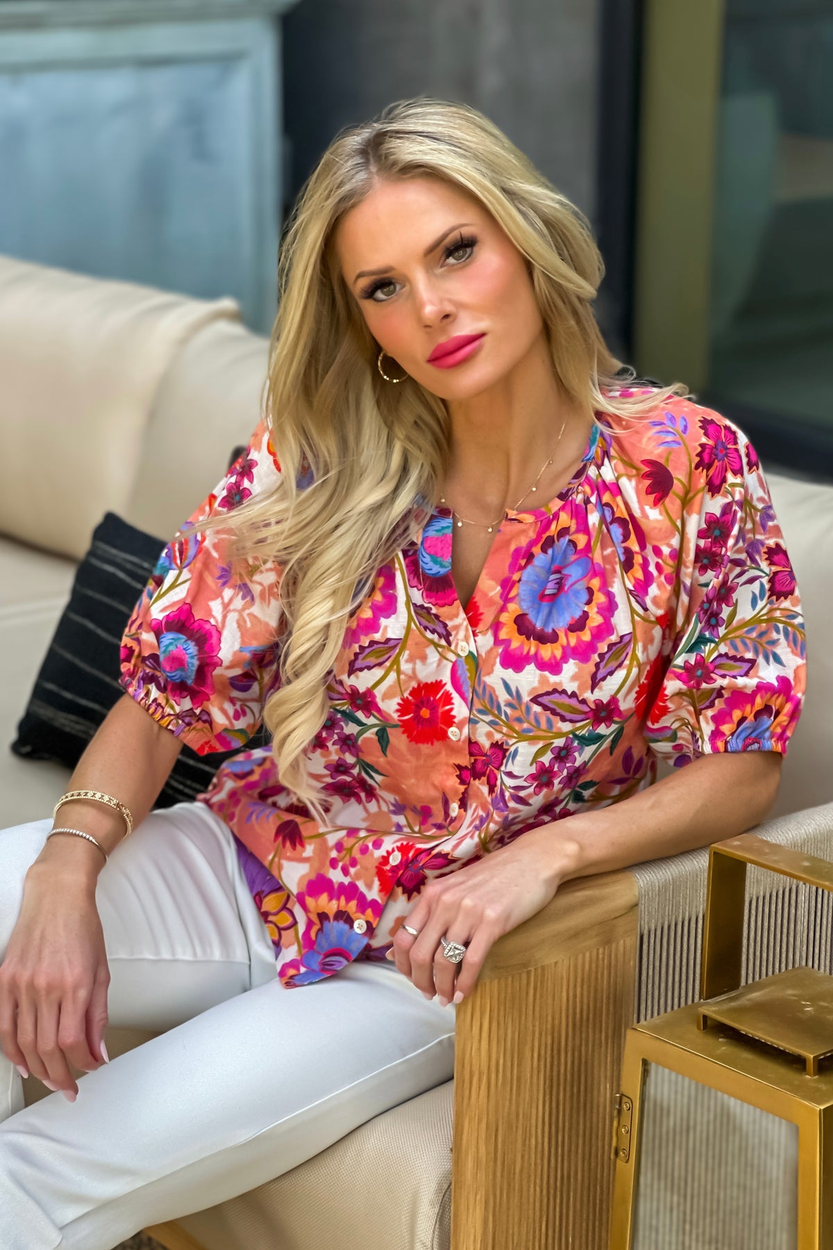 Liverpool Matiyah shirred Front Woven Blouse : Floral