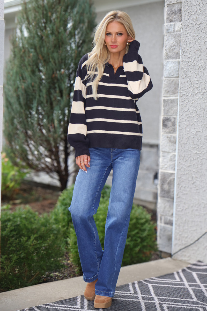 Perla Striped Sweater : Navy
