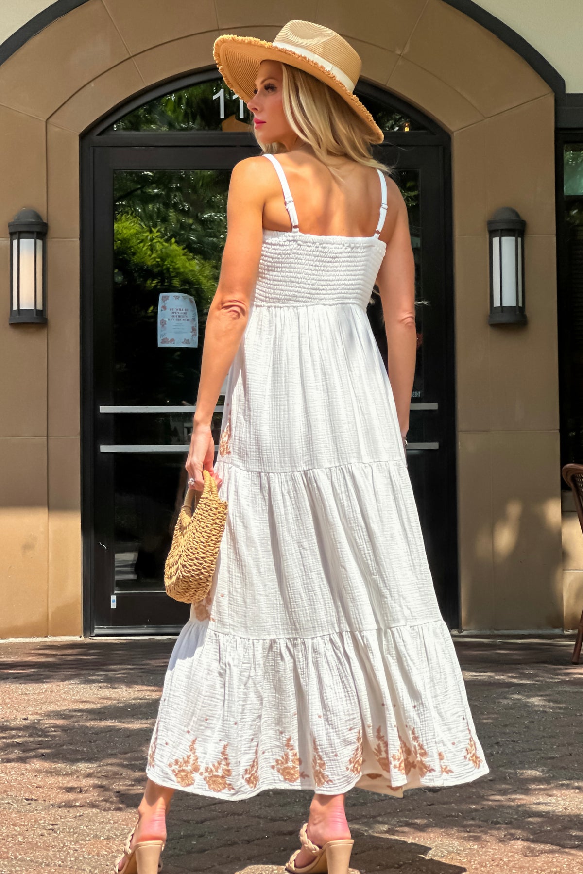 Maysen Smocked Bust Embroidered Tiered Dress : Off White