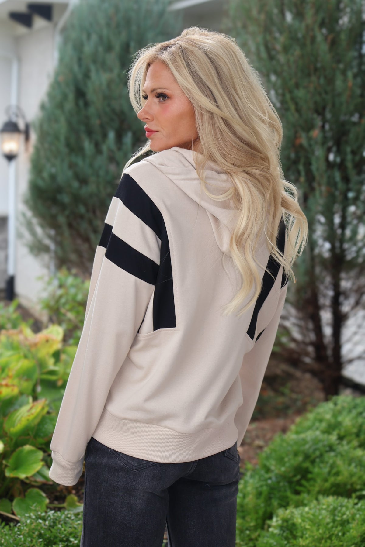Karina Half Zip Up Hoodie Sweatshirt : Beige