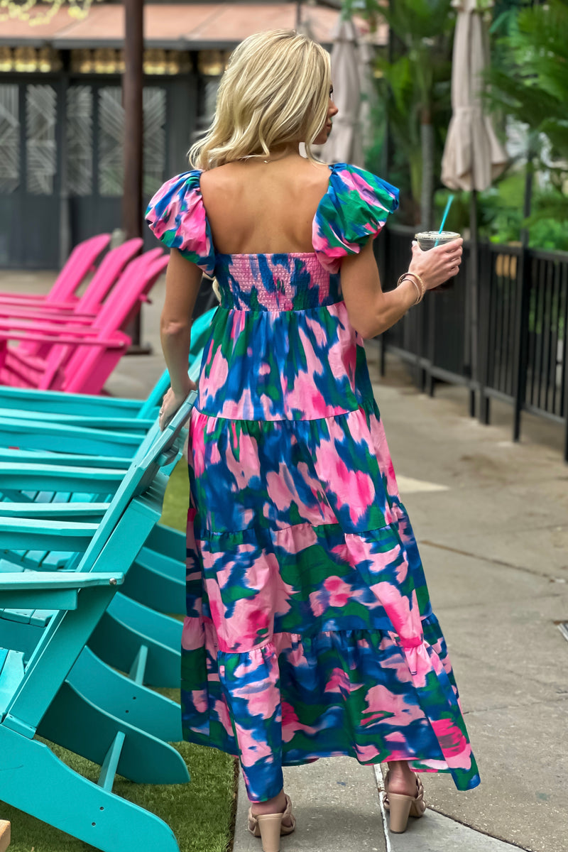 Remy Brushed Prints Maxi Dress : Blue