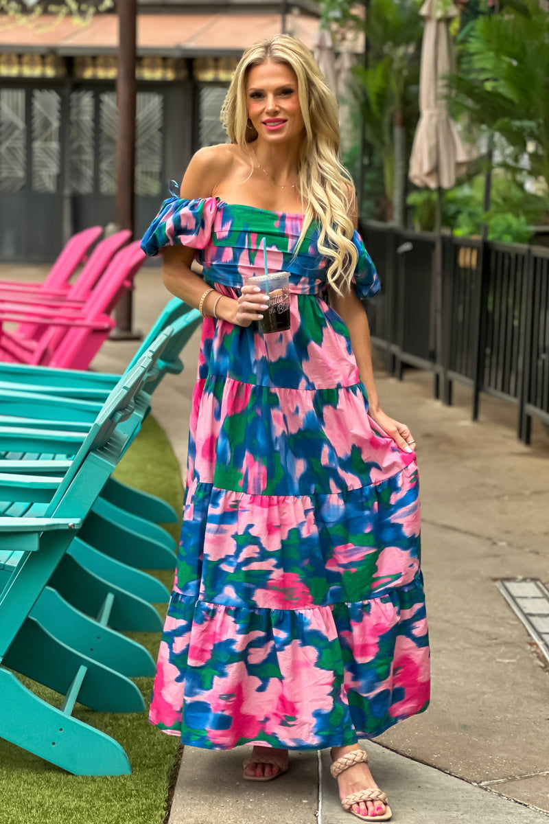 Remy Brushed Prints Maxi Dress : Blue