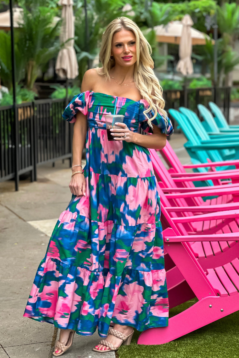 Remy Brushed Prints Maxi Dress : Blue