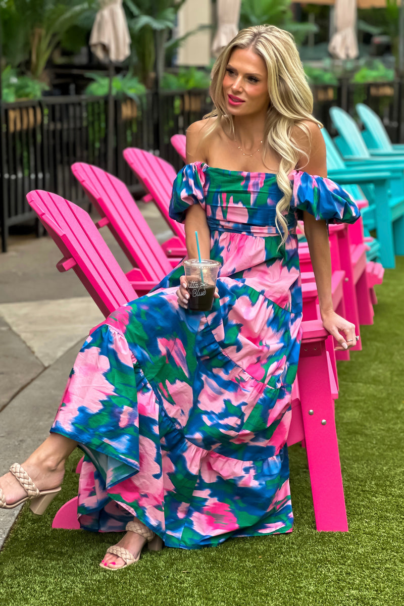 Remy Brushed Prints Maxi Dress : Blue