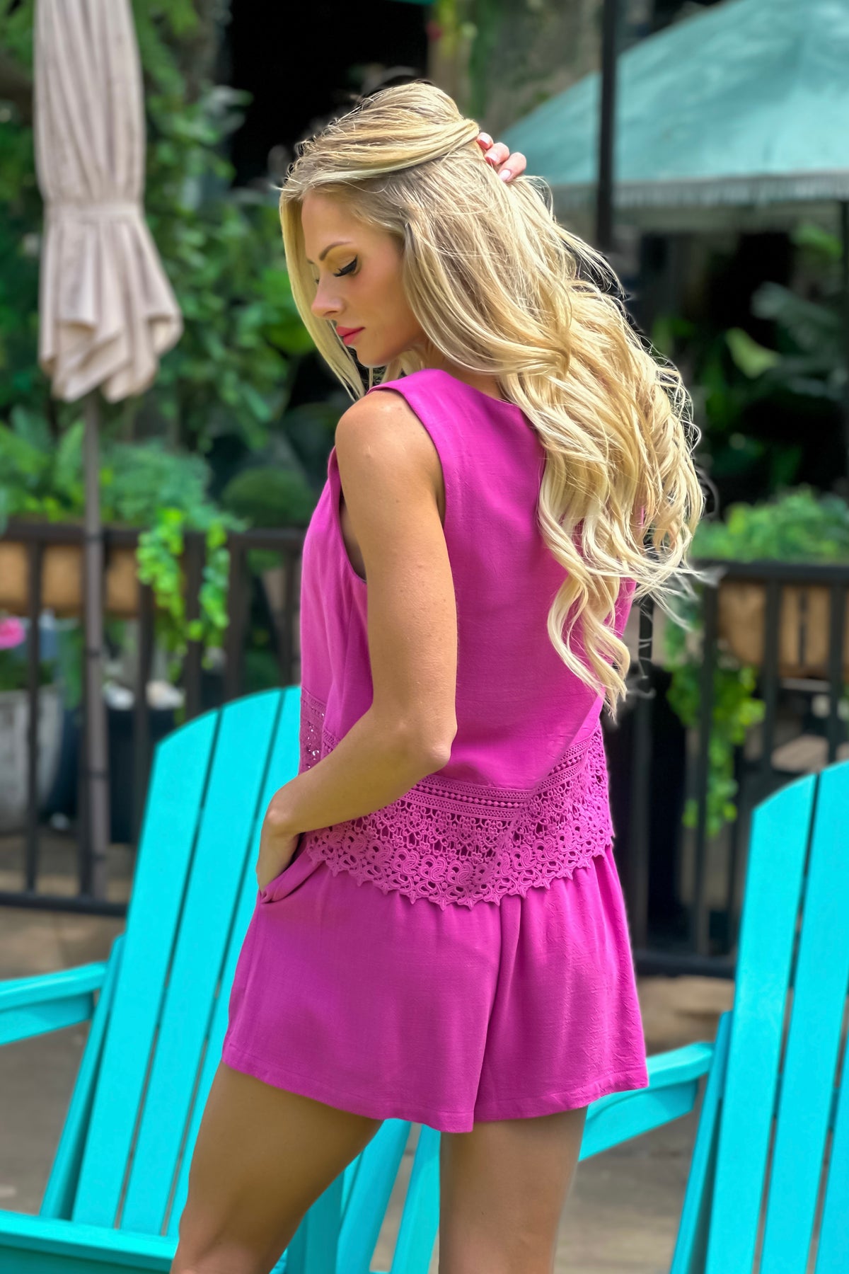 Mayla Pull on Elastic Waist Shorts : Raspberry