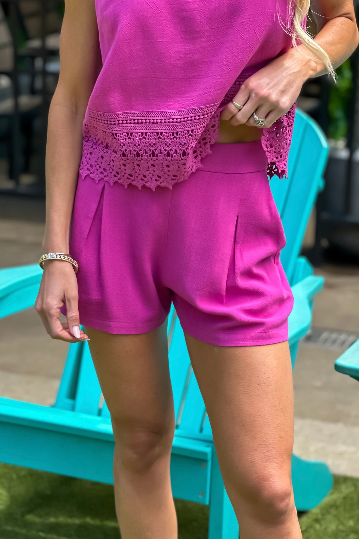 Mayla Pull on Elastic Waist Shorts : Raspberry