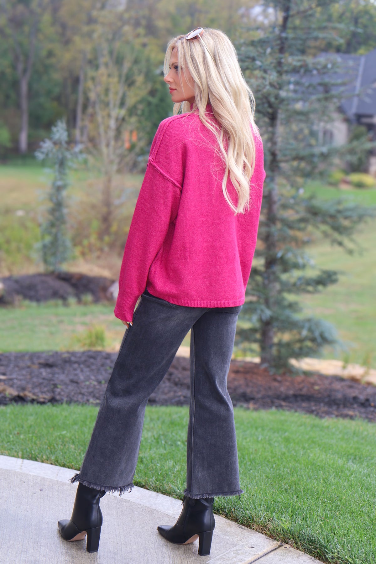 Fleur Mock Neck Long Sleeve Sweater : Berry