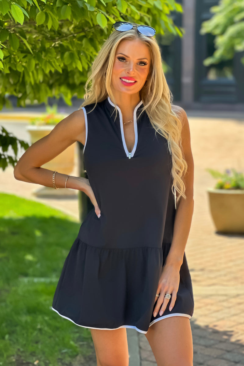Nala Zip Neck Sport Dress : Black