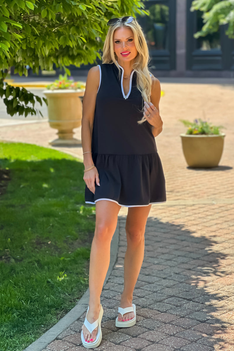 Nala Zip Neck Sport Dress : Black