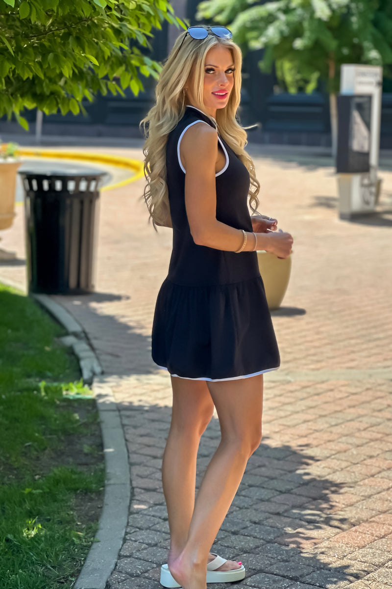 Nala Zip Neck Sport Dress : Black