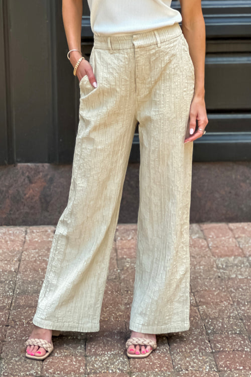 Nakiyah Textured Cotton Blend Wide Leg Pants : Natural