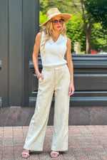 Nakiyah Textured Cotton Blend Wide Leg Pants : Natural