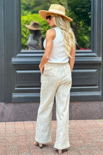 Nakiyah Textured Cotton Blend Wide Leg Pants : Natural