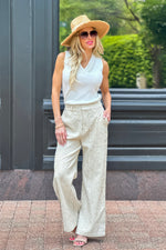 Nakiyah Textured Cotton Blend Wide Leg Pants : Natural