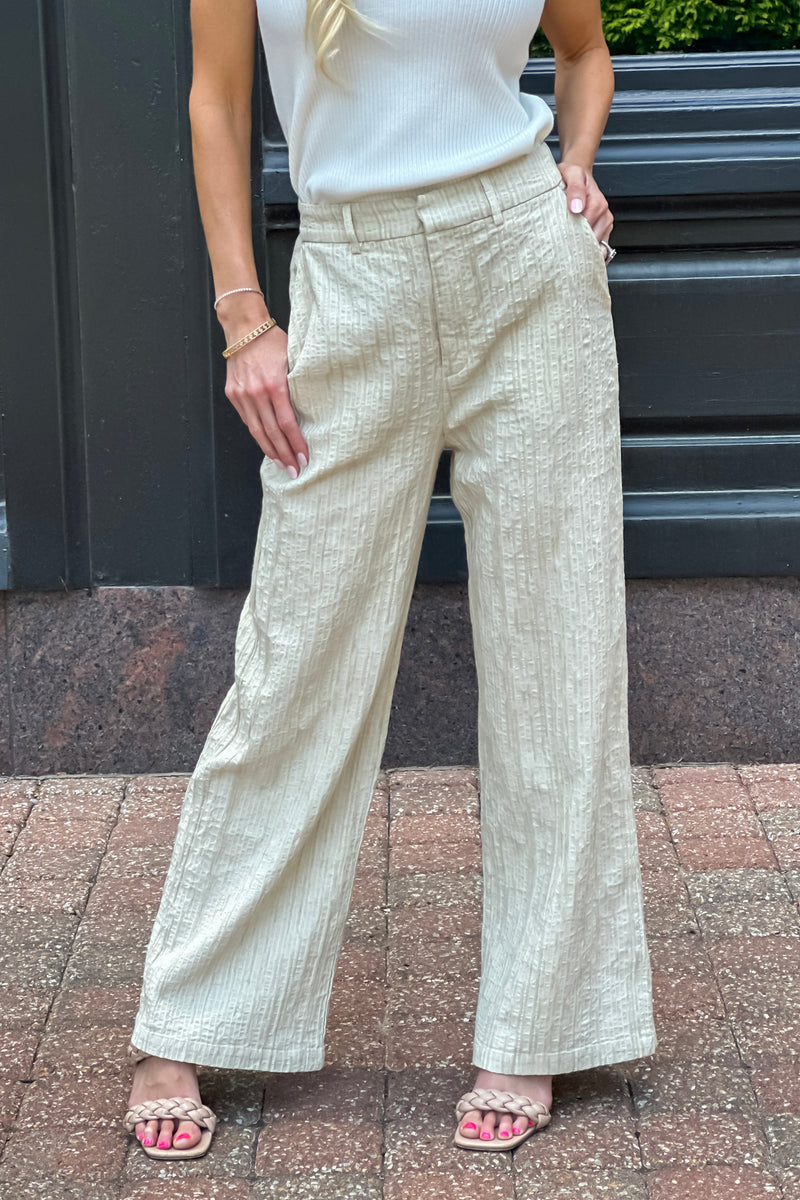Nakiyah Textured Cotton Blend Wide Leg Pants : Natural