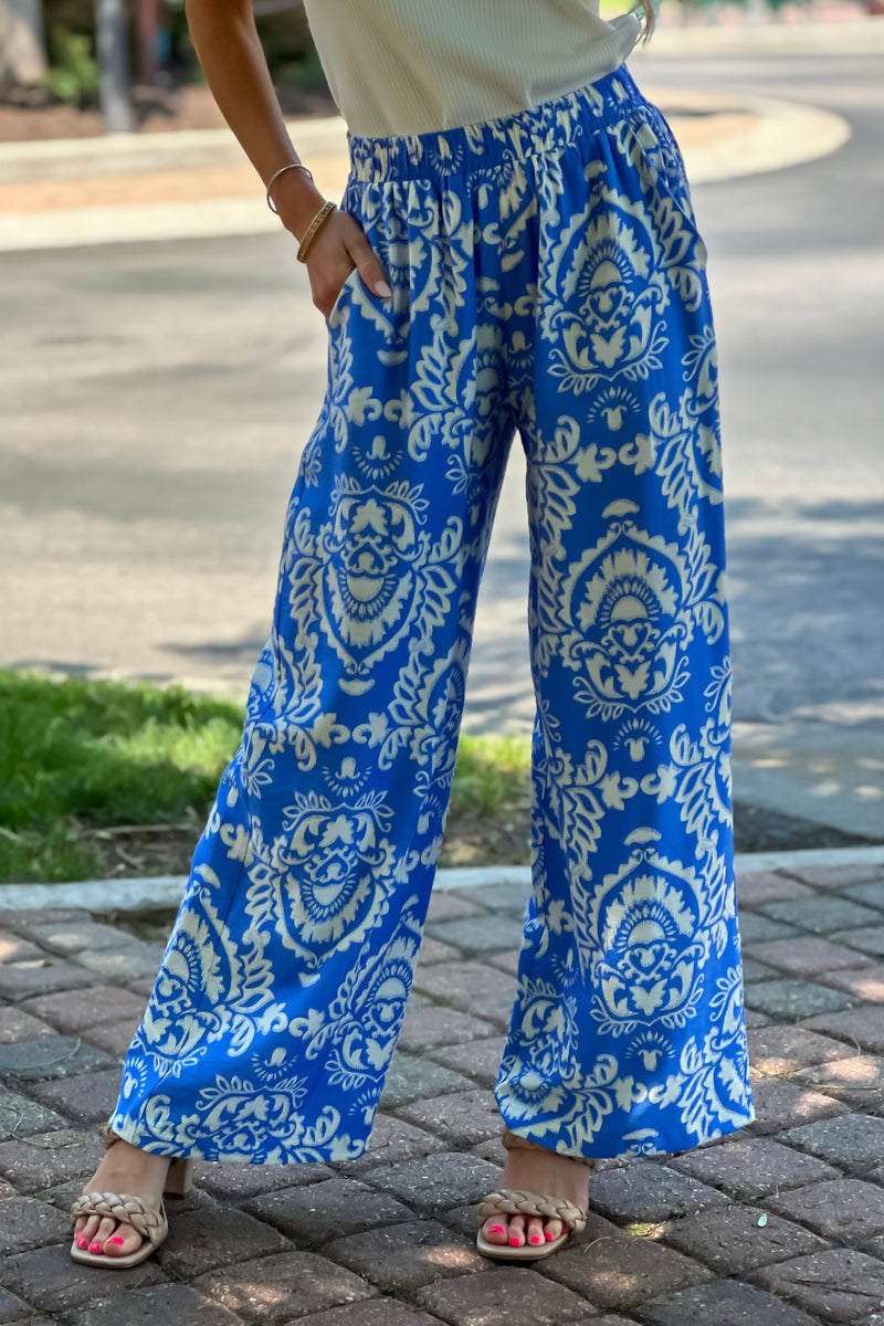 Maylah Woven Paisley Print Pants : Blue