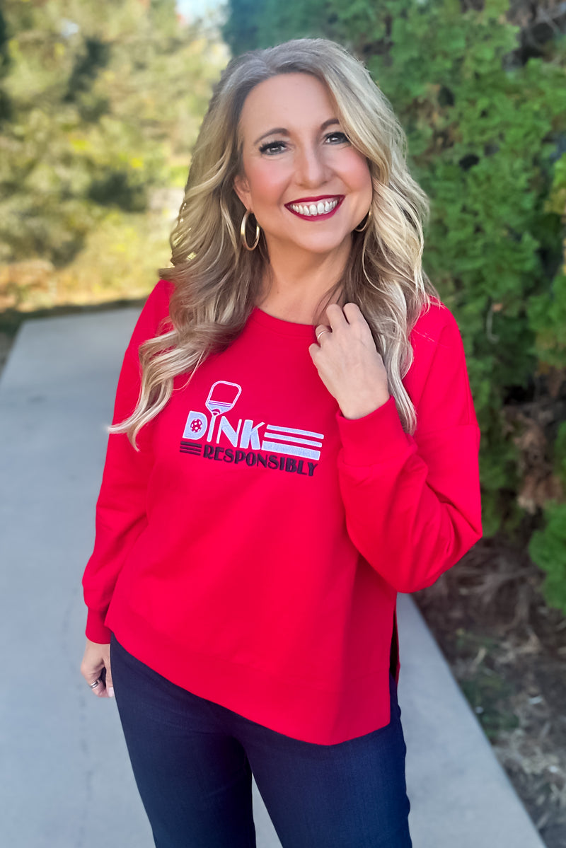 Dink Responsibly Pickeball Crew Neck Pullover : Red