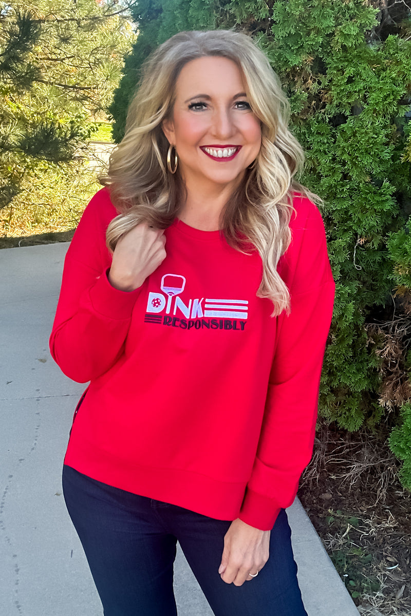 Dink Responsibly Pickeball Crew Neck Pullover : Red