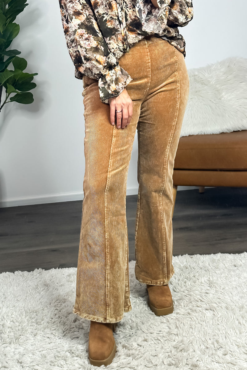 Cider Sippin' Corduroy Flare Pants : Almond