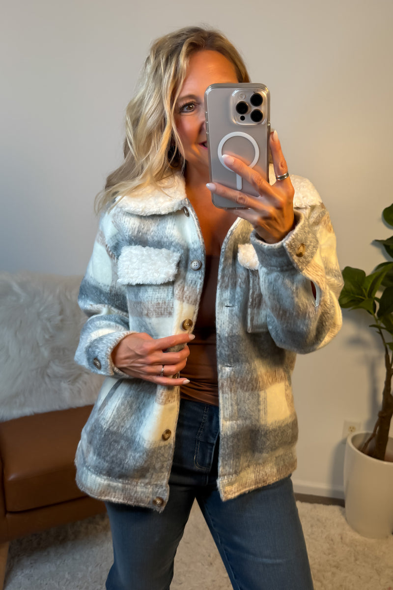 Daphne Cozy Plaid Jacket : Ivory/ H.Gray