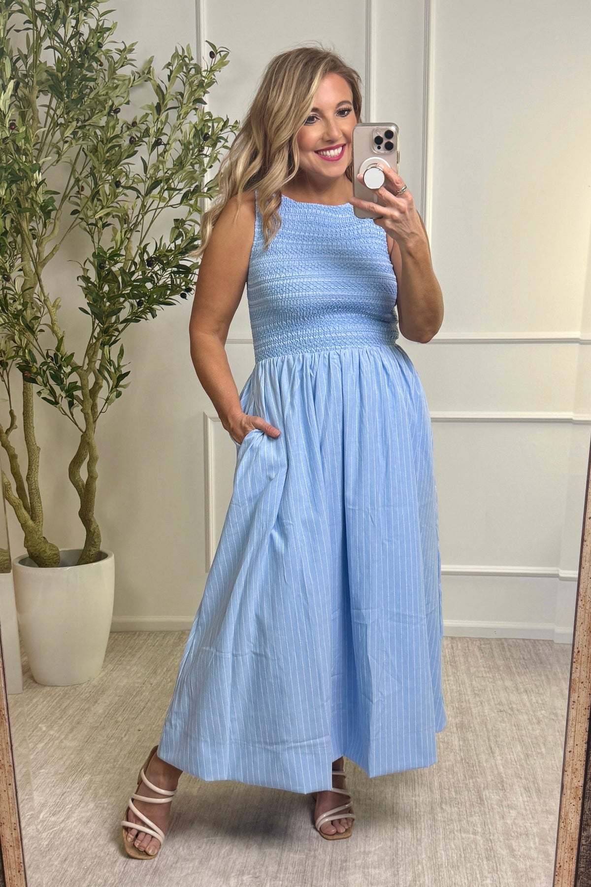 Gabriella Striped Woven Dress : Light Blue
