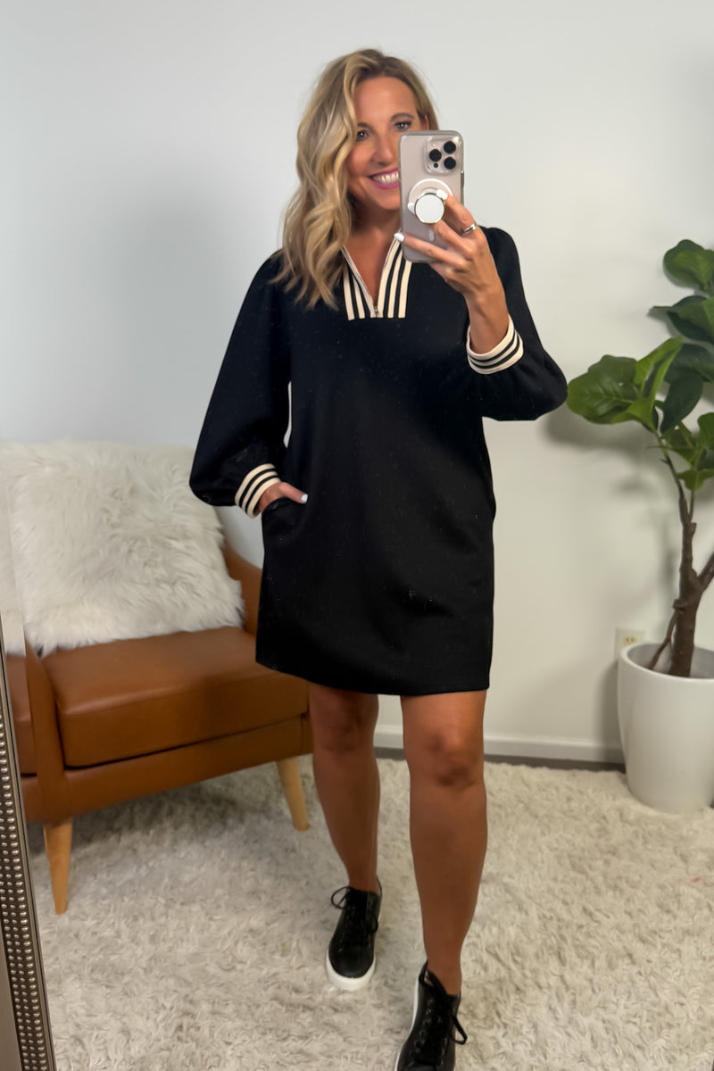 Quinne 1/4 Zip Mock Neck Dress : Black