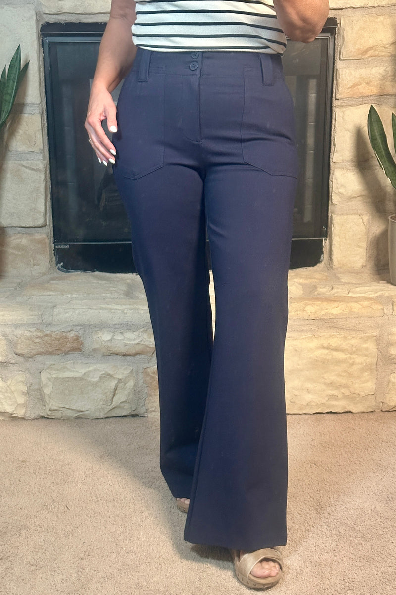 Klarissa Front Pocket Ponte Flare Lined Pants : Navy