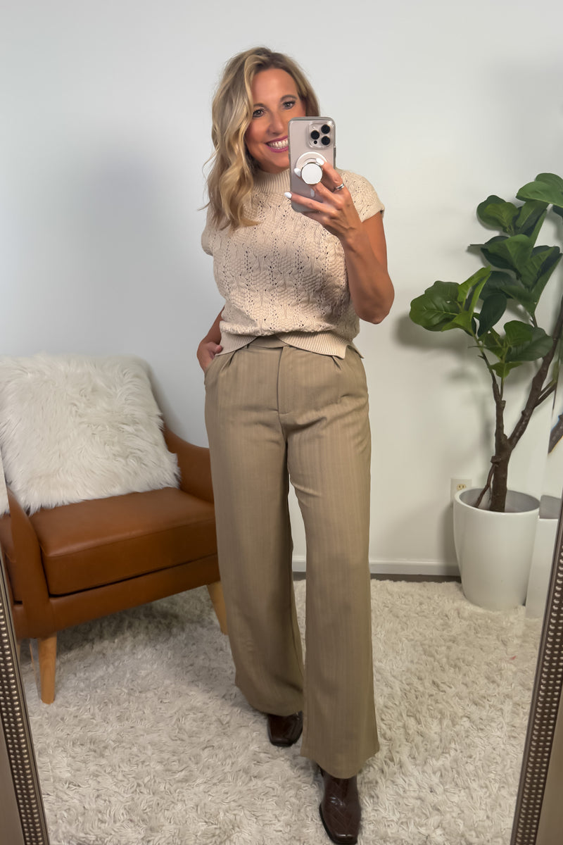 Sybil Textured High Waist Wide Leg Pant : Cafe Creme
